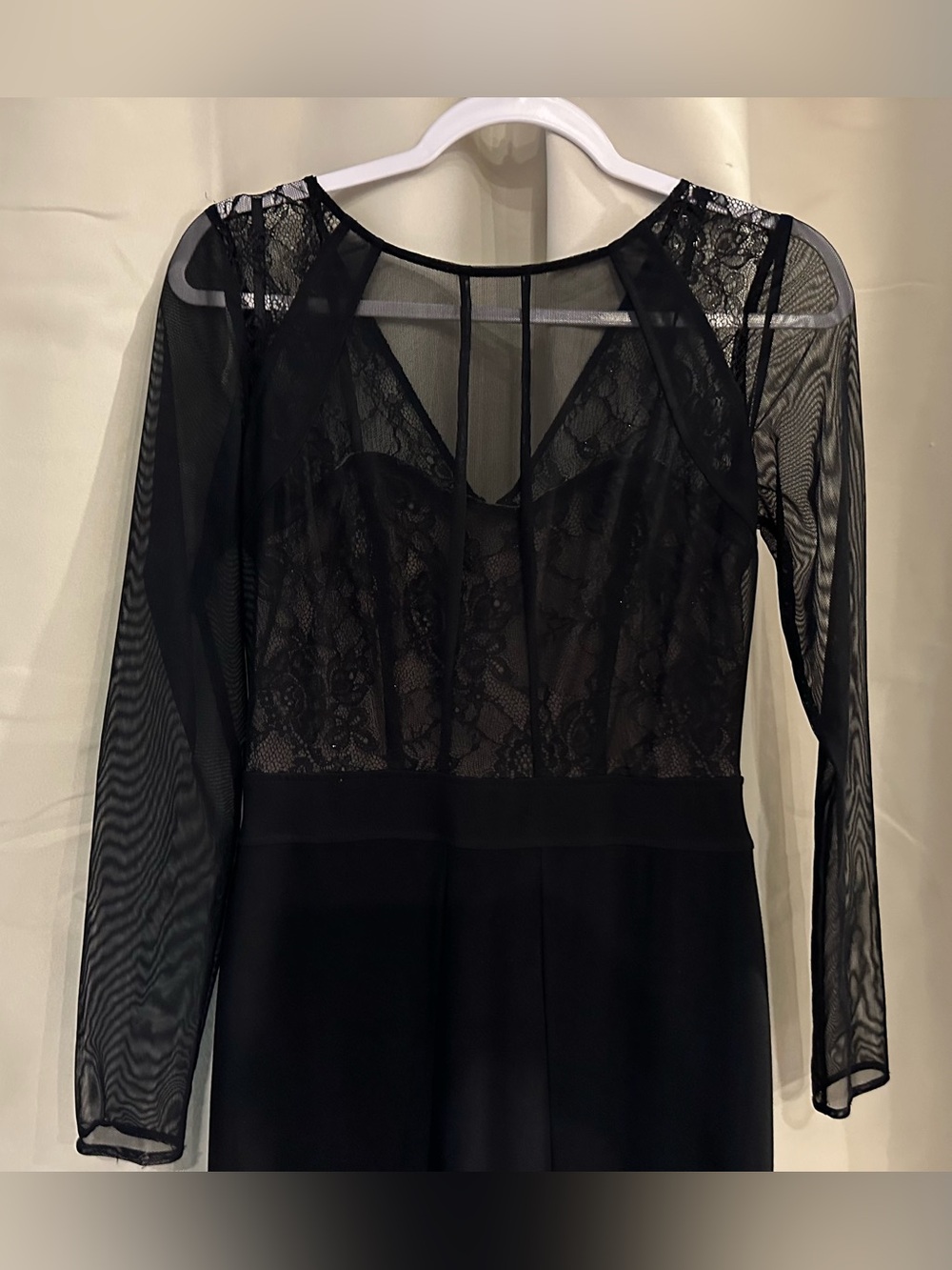 Lauren Ralph Lauren Evening Black Lace Illusion Long-Sleeve Gown - Picture 2 of 14